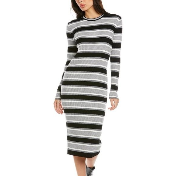 Theory Empire Wool Stripe Midi Dress Sweater Knit Dress - Picture 4 of 16